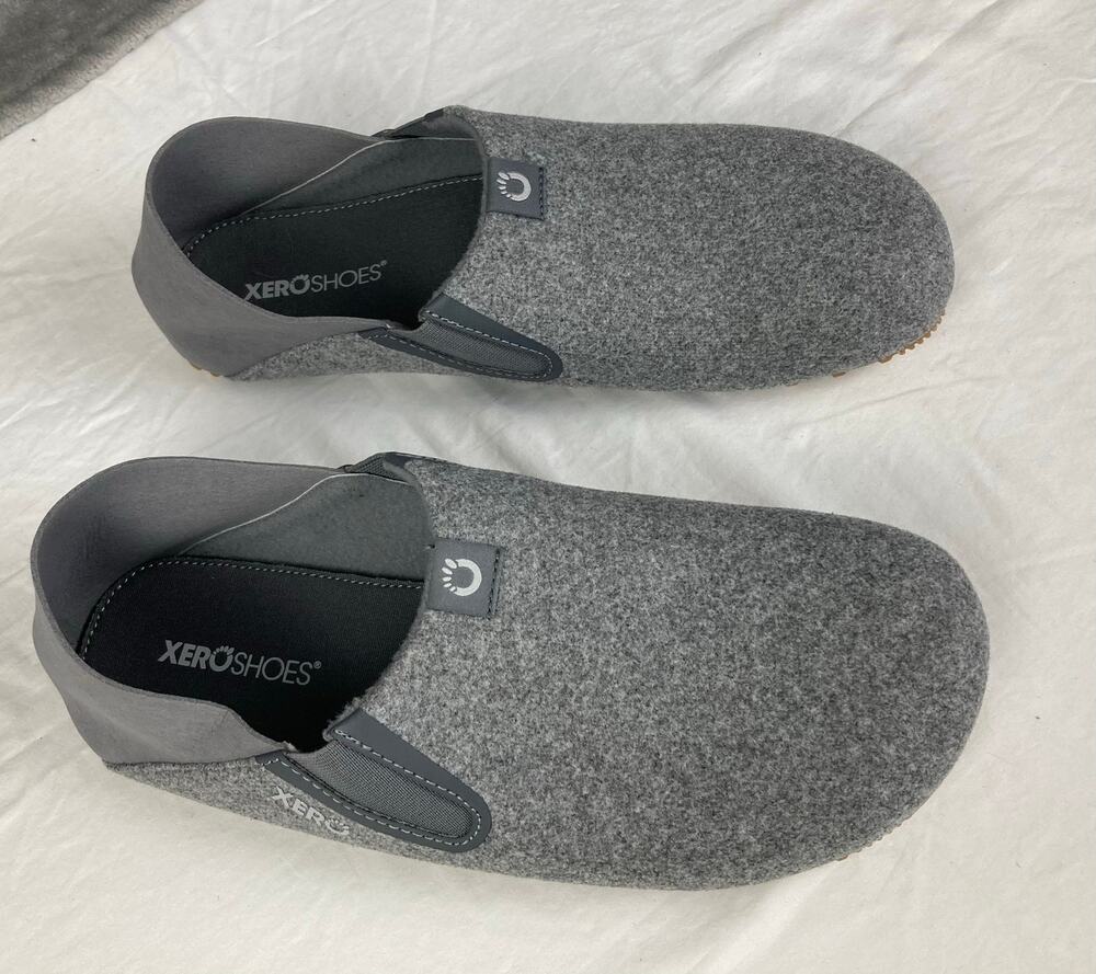 Xero Shoes Pagosa Slippers Men 11 Gray Felt Slip-On Barefoot Healthy Foot Earthy